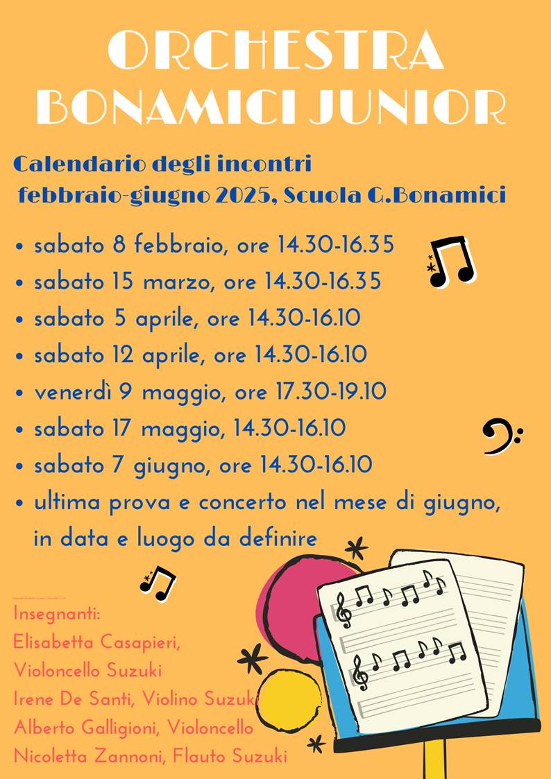 Calendario Orchestra Bonamici Junior: febbraio-giugno 2025